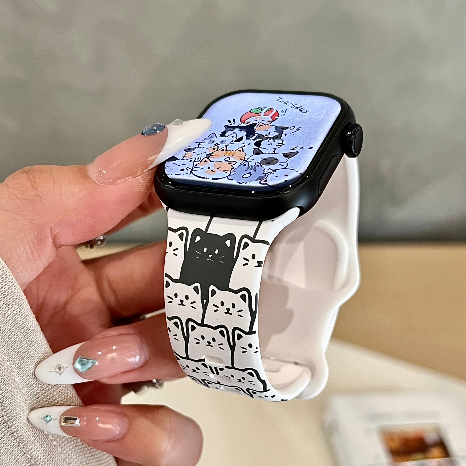 叠叠乐猫咪适用苹果手表表带iwatchS11/10/9硅胶Apple白2ultra/SE