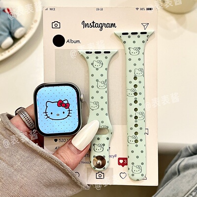 波点猫咪头适用iwatchs12/11新款10苹果硅胶SE表带Applewatch9/8