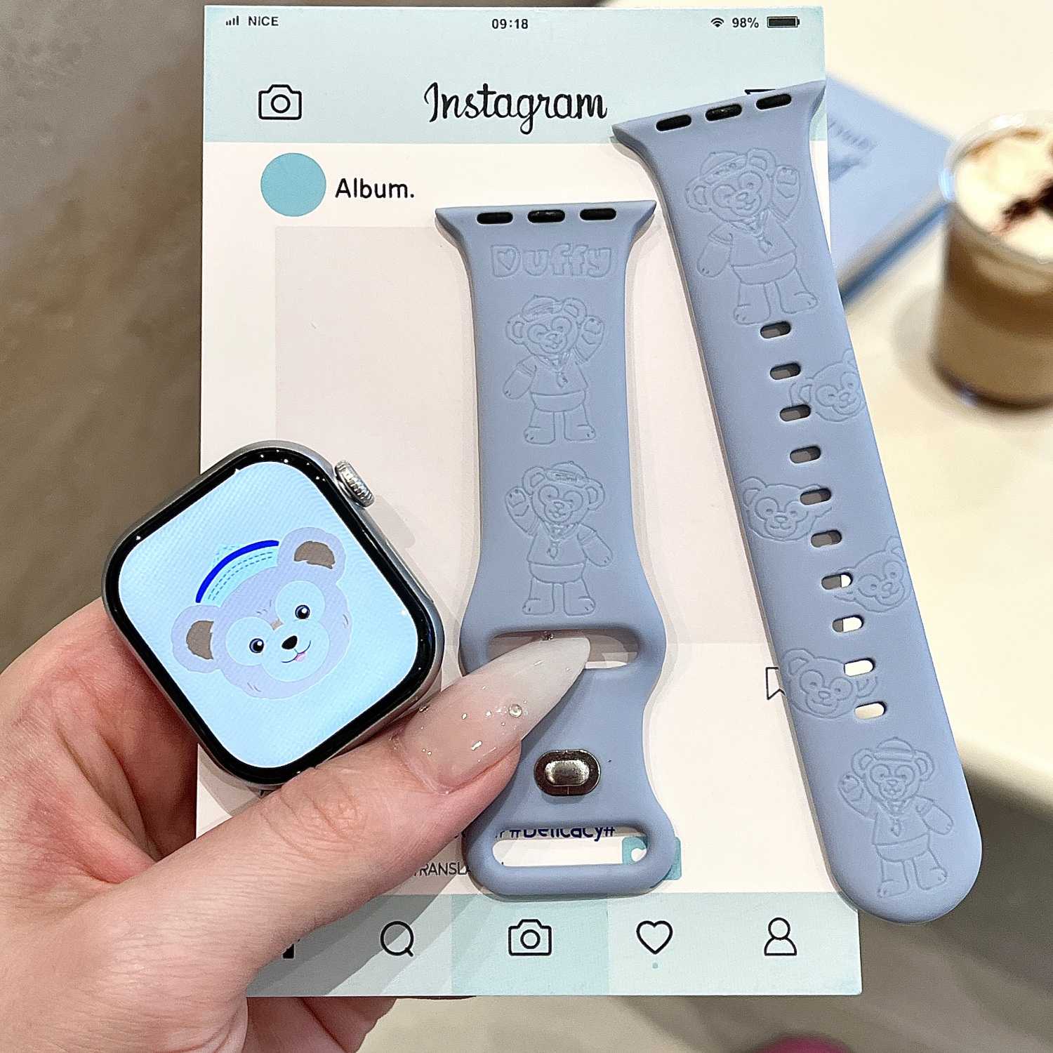 达菲熊适用苹果手表表带iwatchS11/10/9硅胶Apple浅蓝2ultra萌SE