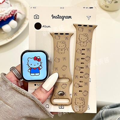 挥手猫咪适用iwatchs12/11卡通新款10苹果硅胶SE表带Applewatch9