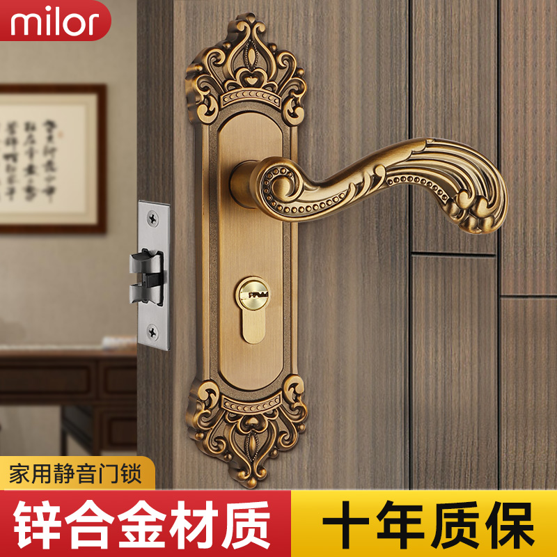 单舌门锁室内家用通用o型复古式锁具卧室卫生间欧式门把手旧门换
