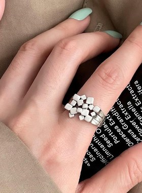 【知偶】重工面包几何戒指女复古时尚个F性S925银开口指环嘻哈网