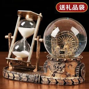 笔筒水晶球音乐盒沙漏八音盒摩天轮发光玻璃球摆件送朋友女孩礼物