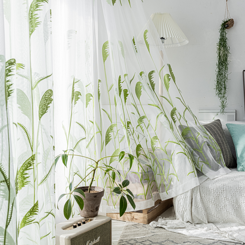 田园风小清新窗纱窗帘客厅卧室透光阳台飘窗门帘T隔断森系纱帘成