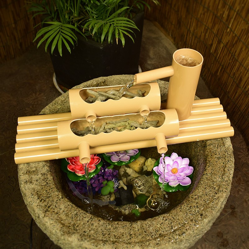 PVC流水摆件养鱼缸水循环水竹子造景招财客厅 圆形缸过滤器流水器