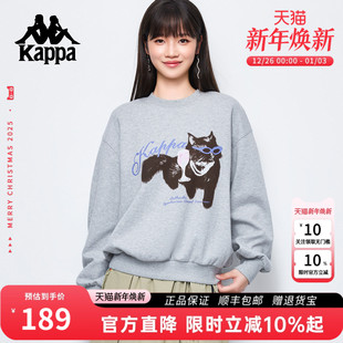 套头衫 长袖 休闲上衣 灰色圆领猫咪印花厚卫衣女秋冬新款 Kappa卡帕