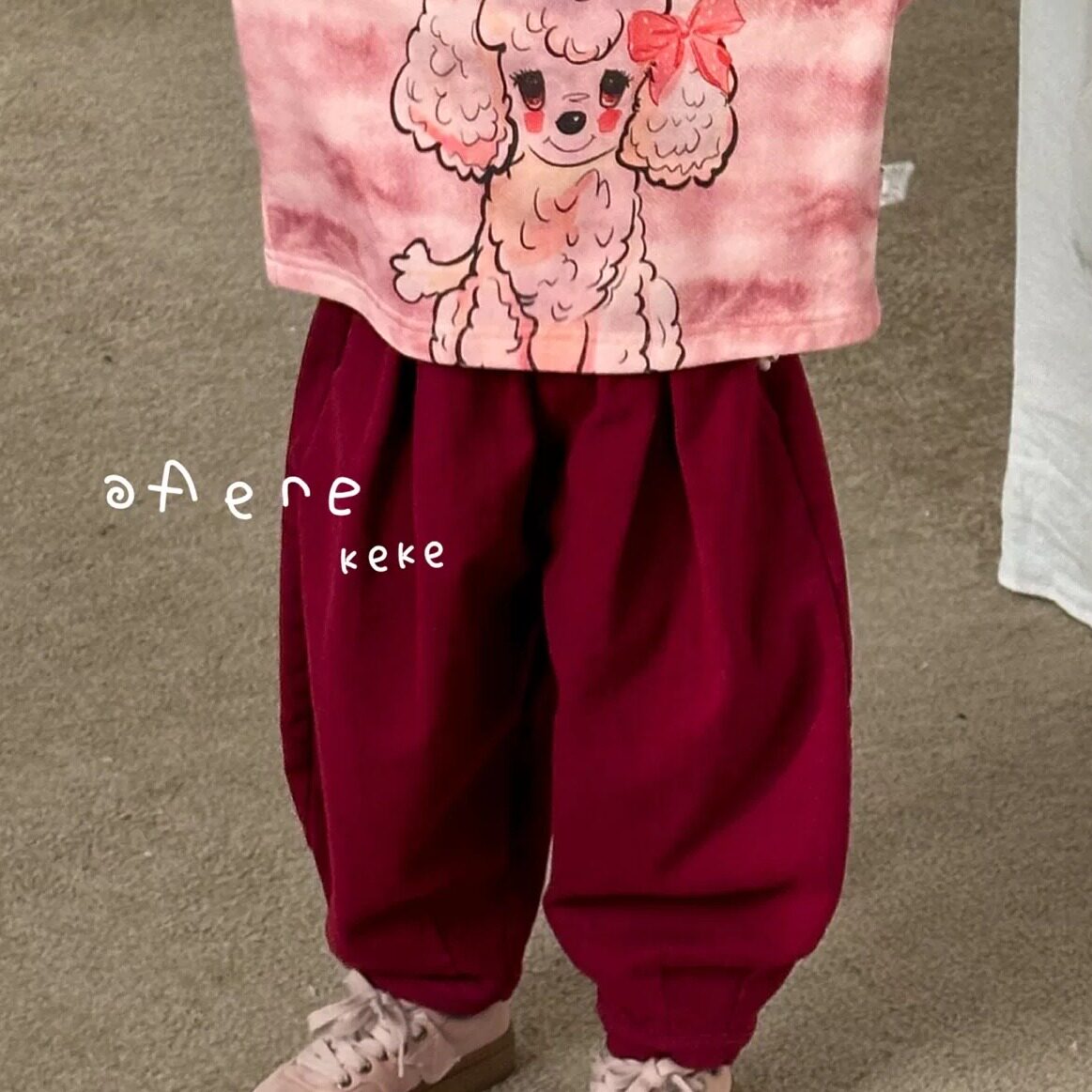 aenekeke女童酒红宽松阔腿长裤