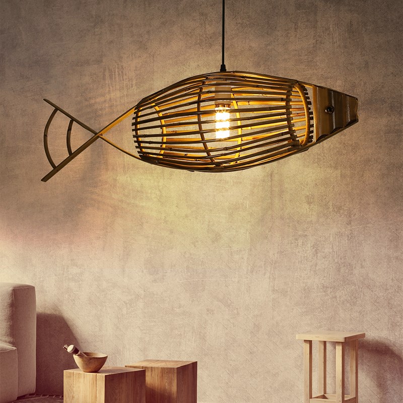 竹藤艺吊灯手工编织圆形鸟巢草帽飞蝶月亮日式田园饭店餐厅农家乐