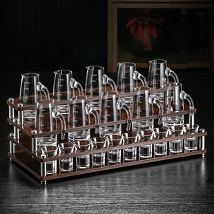 家用白酒杯架摆件创意分酒器竹木制托架子M专用酒具收纳打孔展示
