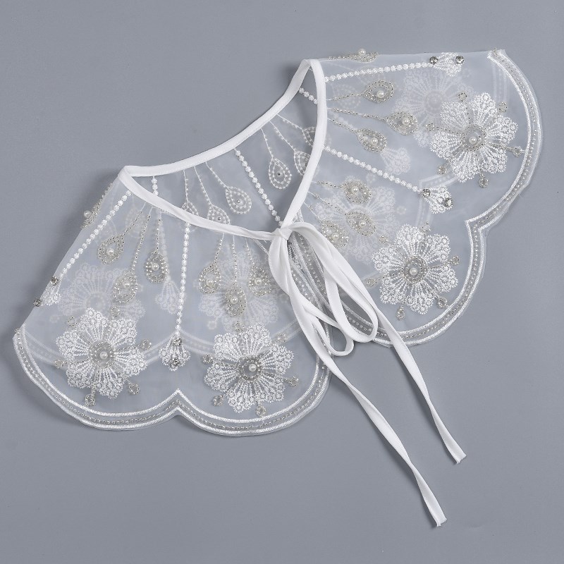 高端钉珠欧根纱洋气小披肩女百搭装饰假领N子云肩小外搭刺绣坎肩