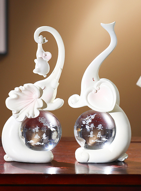 水晶球大象摆饰客厅酒柜电视柜玄关桌面轻奢软装饰品送Z人乔迁礼