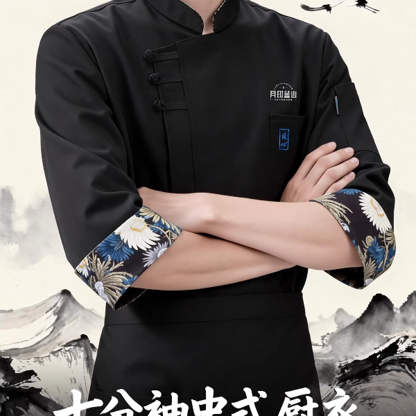 国风中式七分袖厨师服定