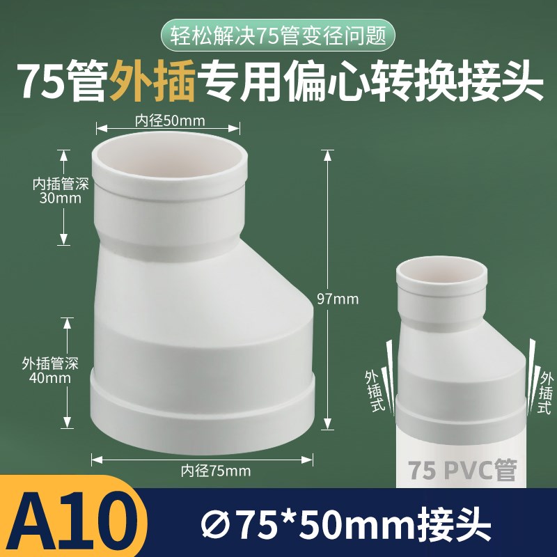 pvc75内插变50/46排水管配件直接补心转接头下水管件内外大小头