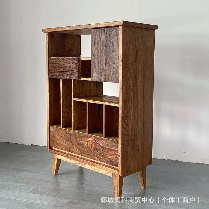 老榆木新中式实木展示柜家用置物架客厅隔断多宝阁靠墙博古架组合