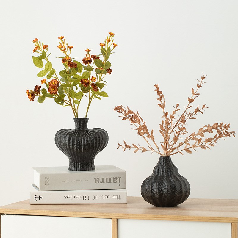 读途简约创意黑色小口径陶瓷花瓶客厅高级感插花摆件仿真花装饰品
