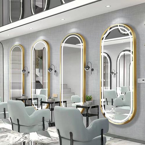 zsr美发店镜子理发店发廊带灯网红简约轻奢挂墙潮款镜面单面高档