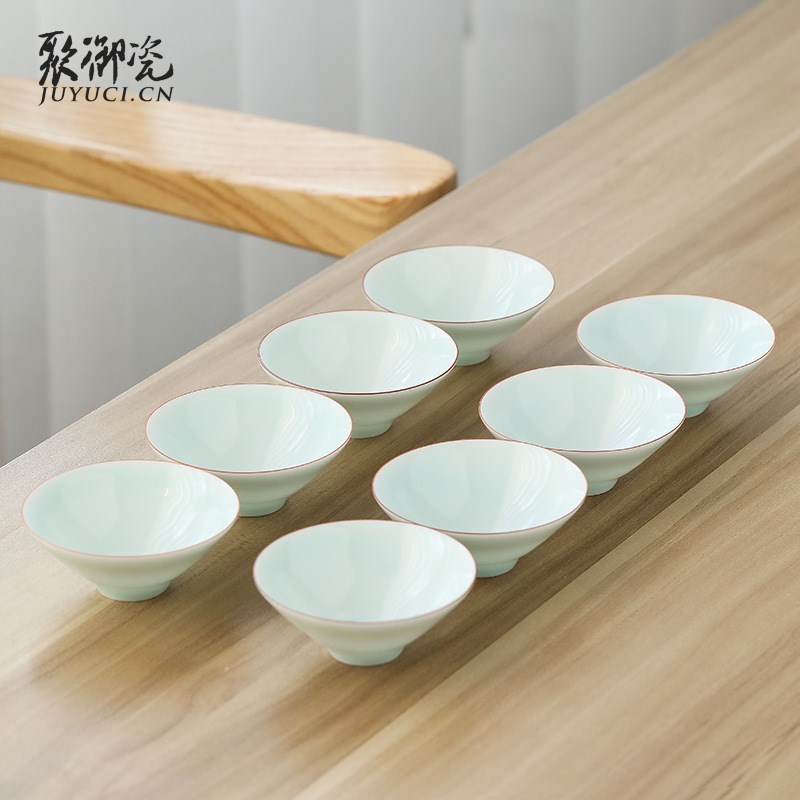 聚御瓷 釉下彩手绘斗笠杯 陶瓷品茗杯 厂家现货批发 支持印制LOGO