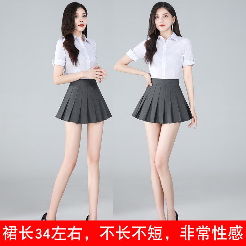 性感灰色超短百褶裙 高腰A字小个子女装 显瘦短款半身裙 西装风格