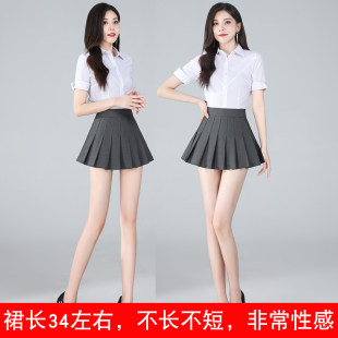 性感灰色超短百褶裙 高腰A字小个子女装 显瘦短款半身裙 西装风格