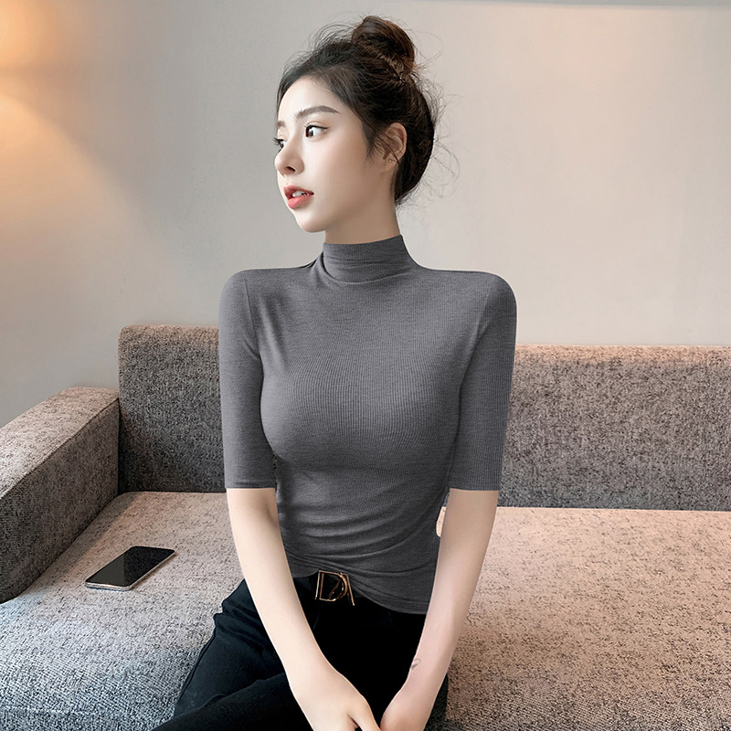 半高领中袖打底衫女2025
