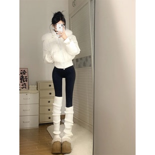 毛领连帽白色羽绒棉服女2025冬季美式收腰加厚保暖短款面包服外套