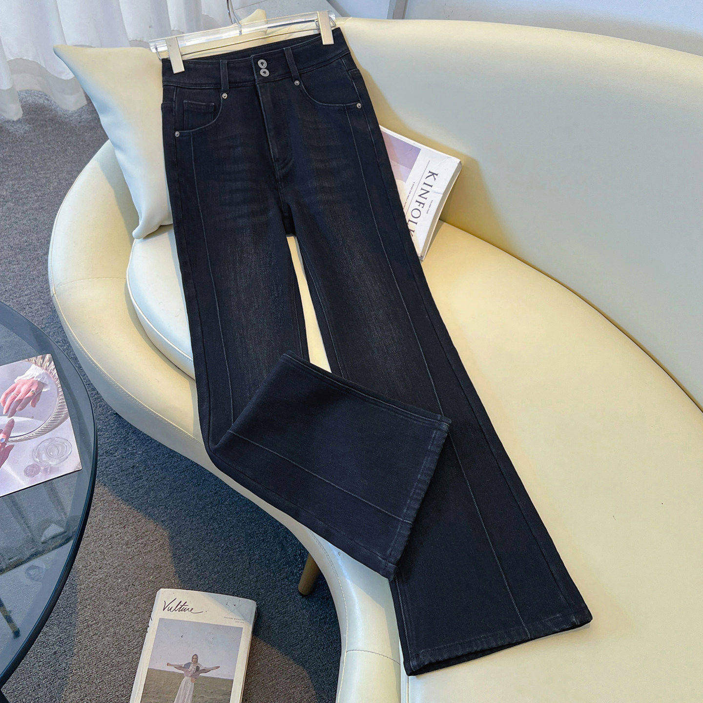 小个子微喇牛仔裤女春秋季2026新款高腰浅蓝色显瘦九分马蹄喇叭裤