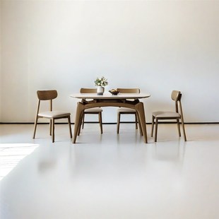 白蜡木实木岩板方圆餐桌椅组合小户型简约现代可伸缩折叠饭桌家用
