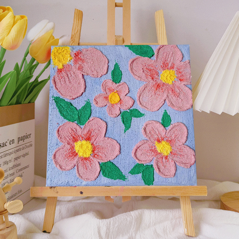 简约花卉立体石英砂肌理画diy材料全套手工填充丙烯油彩画装饰画图片