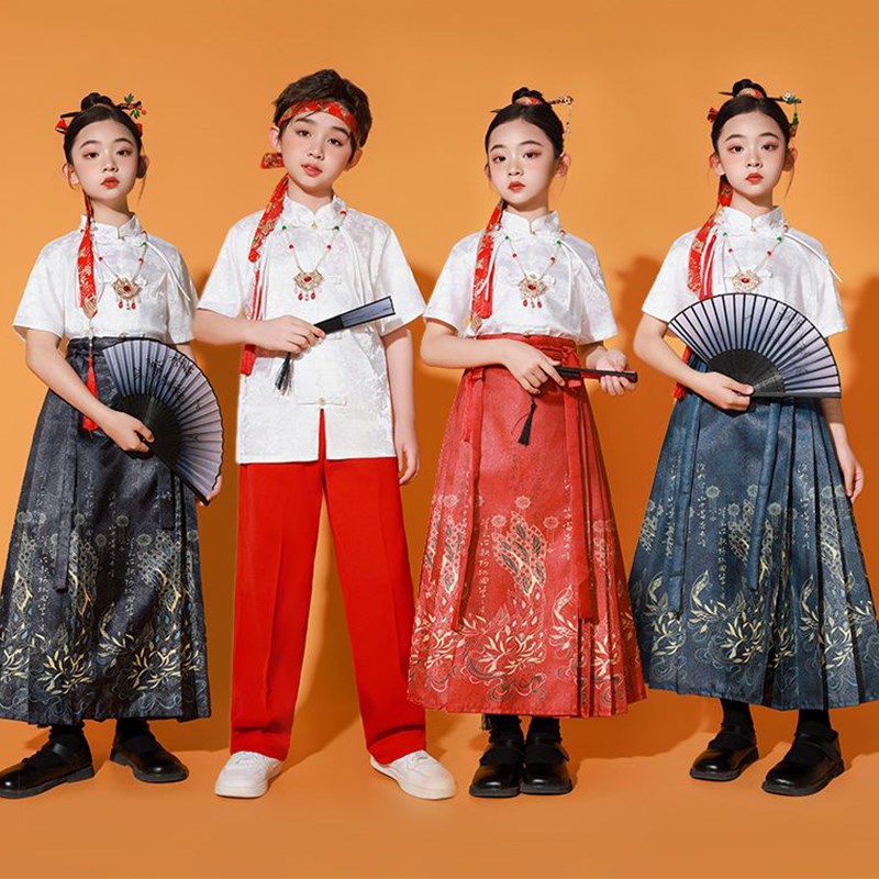 儿童国庆节大合唱中国风演出服啦啦队表演服中小学生诗歌朗诵汉服