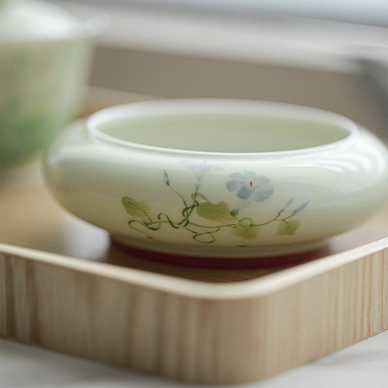 明知山志 果青牵牛花藤怀云建水 茶道配件水盂废水缸陶瓷手绘干泡,餐饮具,茶道/零配,淘宝优惠券,粉丝福利购,淘宝优惠卷