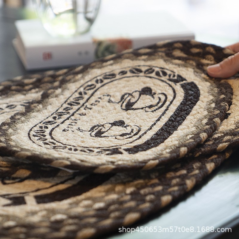 椭圆形田园风格麻绳编织杯垫碗垫隔热垫碗餐垫垫