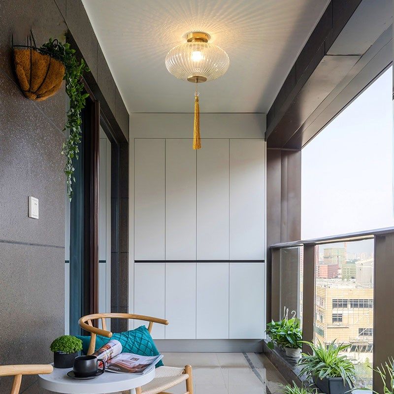 新中式全铜吸顶灯玄关入户门厅灯圆形走廊过道床头小吊灯玻璃灯笼,家装灯饰光源,客厅吊灯,淘宝优惠券,粉丝福利购,淘宝优惠卷