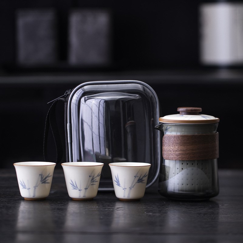陶瓷玻璃茶具快客杯户外便携式旅行茶具套装办公商务礼品车载泡茶