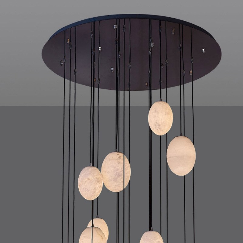 现代法式天然西班牙云石楼梯吊灯客厅大气装饰高级感别墅中空灯具