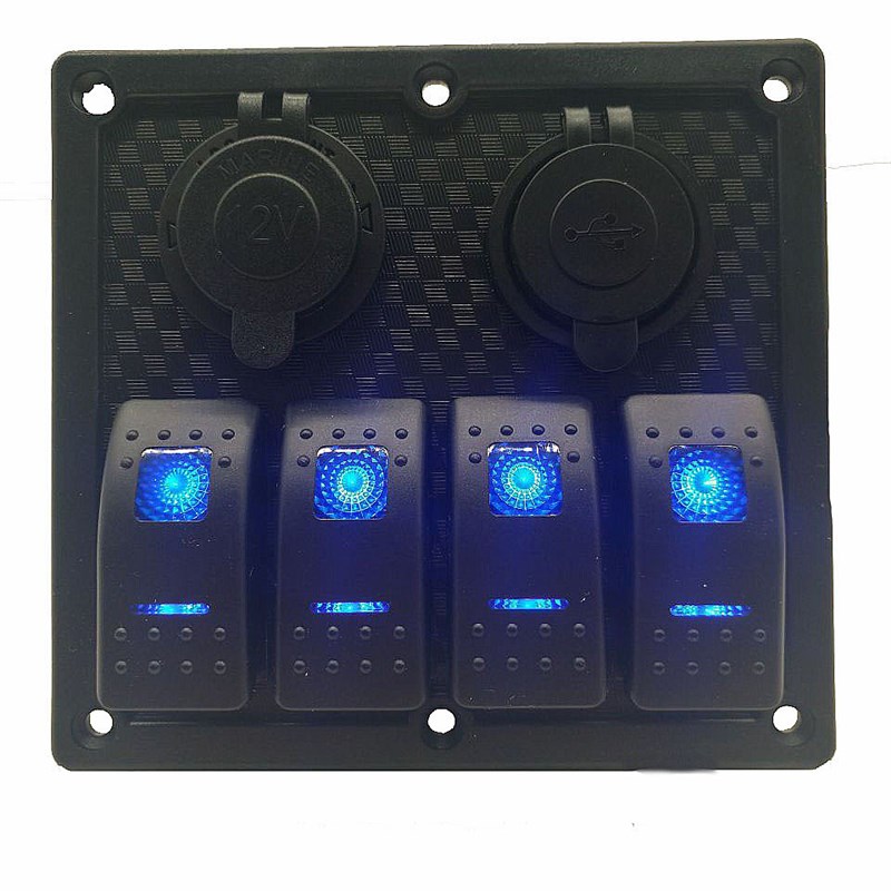 工厂热销通用12-24V4位按键开关胶板船型开关+车充3.1A取电插座