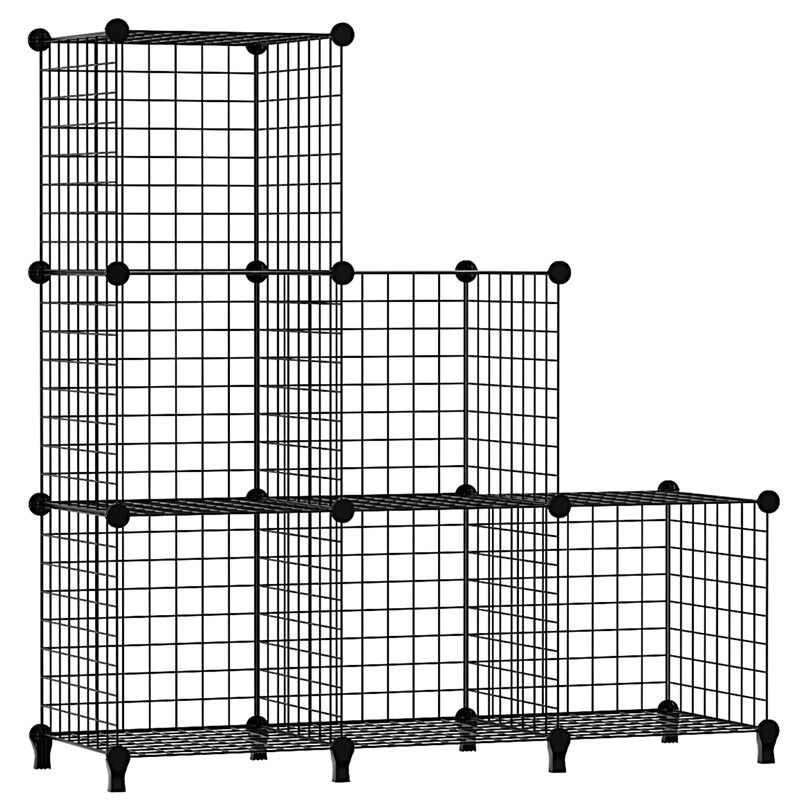 黑色铁网置物架简易书架6格储物柜 金属丝网书架模块化衣柜储物架