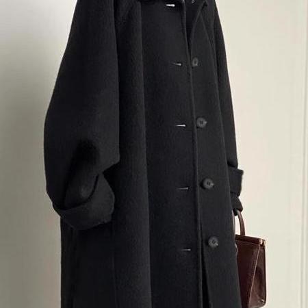 黑色双面羊绒大衣2025冬季新款赫本风中长款羊毛呢外套858p90k188