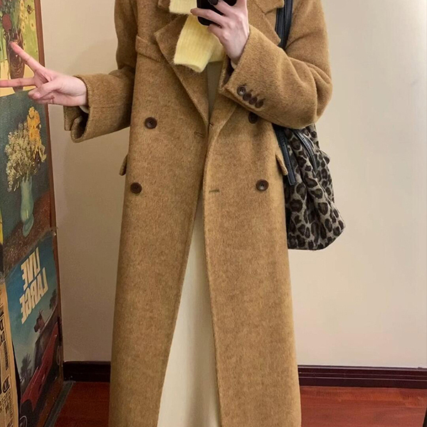 棕色羊绒大衣中长款小个子2025秋冬新款正肩羊毛呢外套872p95k188