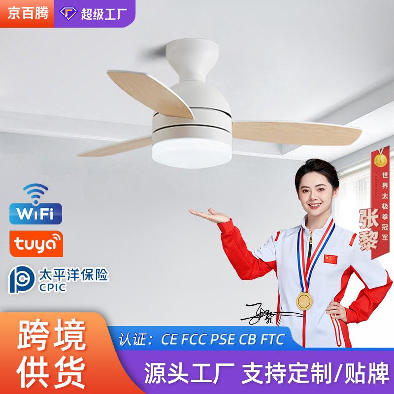 定制风扇灯中山工厂全光谱智能变频客厅电扇灯餐厅卧室实木吊扇灯