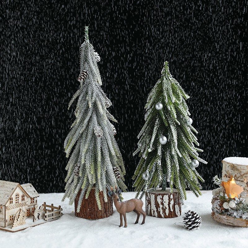 小圣诞PE喷雪树绿树家用迷你桌面摆件仿真树节日派对氛围装饰布置
