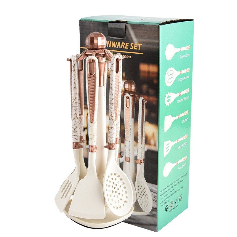 不粘锅硅胶厨具七件套收纳架家用厨房套装锅铲汤勺钻石纹烹饪套装