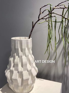 L ART 米白色陶瓷抽象摆件侘寂花器 花瓶饰品摆件民宿样板房