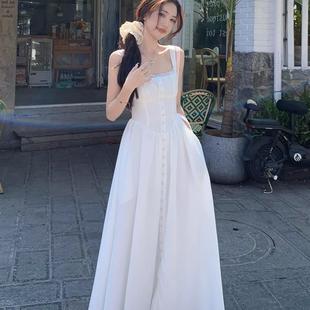 法式 收腰a字大摆裙子 白色吊带连衣裙女夏季 甜美温柔初恋长裙法式
