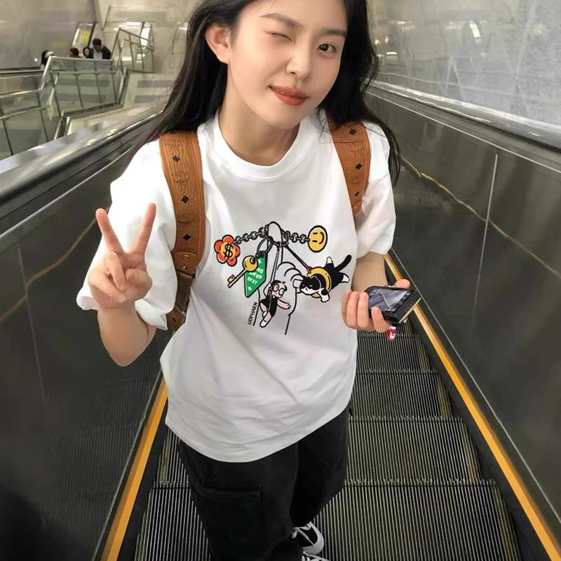 纯棉短袖t恤女2025新款大码夏季正肩美式设计感小众宽松半袖上衣