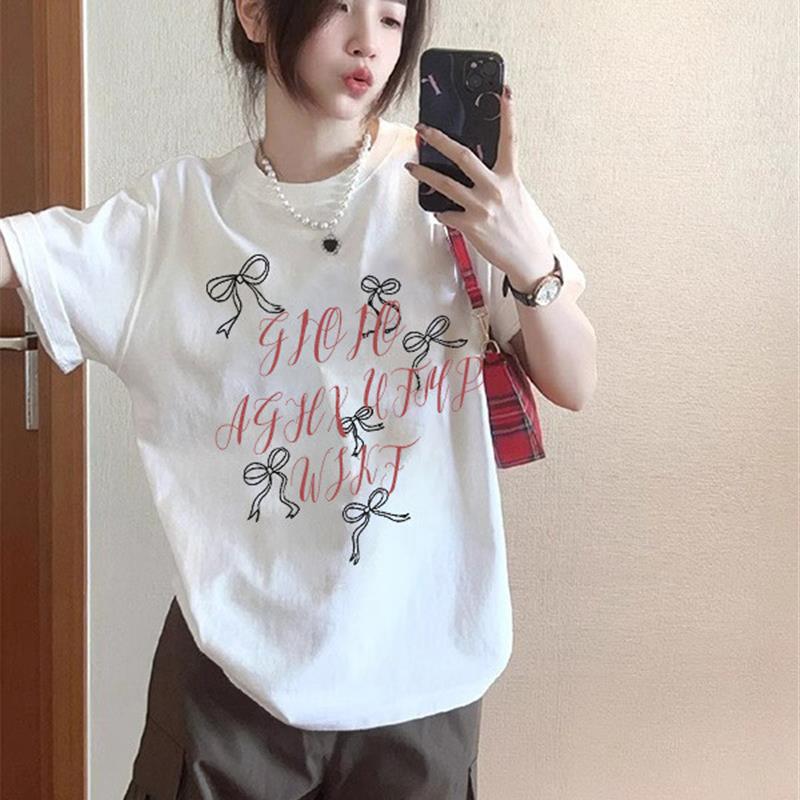 白色纯棉圆领短袖t恤女2025新款设计感宽松慵懒独特绝美半袖上衣