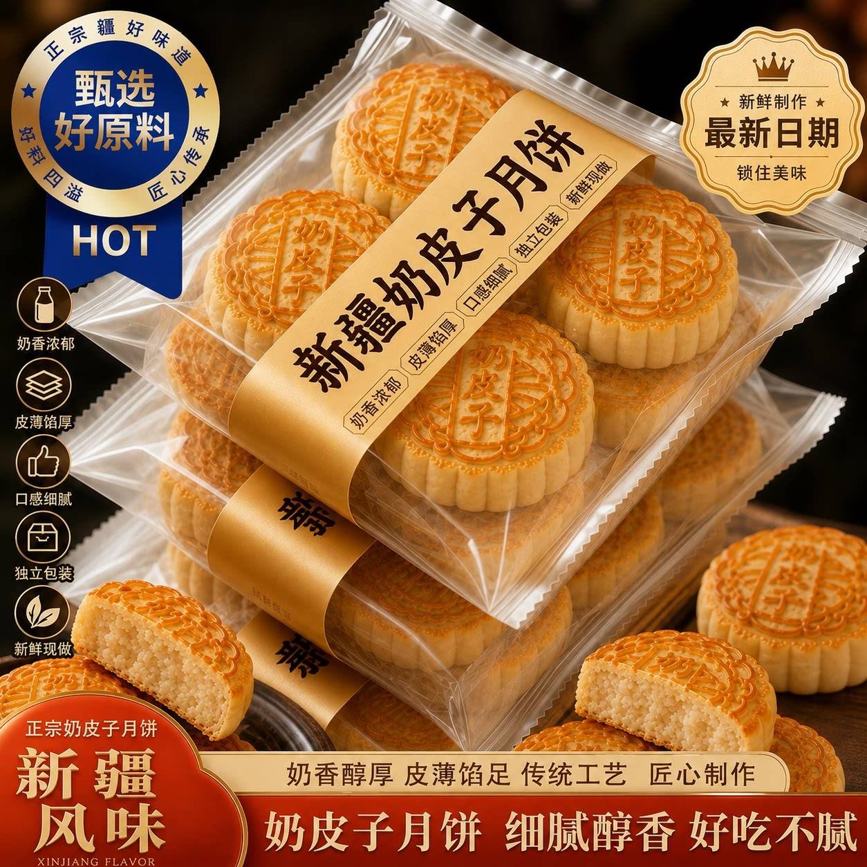 新疆奶皮子月饼老字号奶豆腐特产手工中秋节糕点零食送礼老式茶点