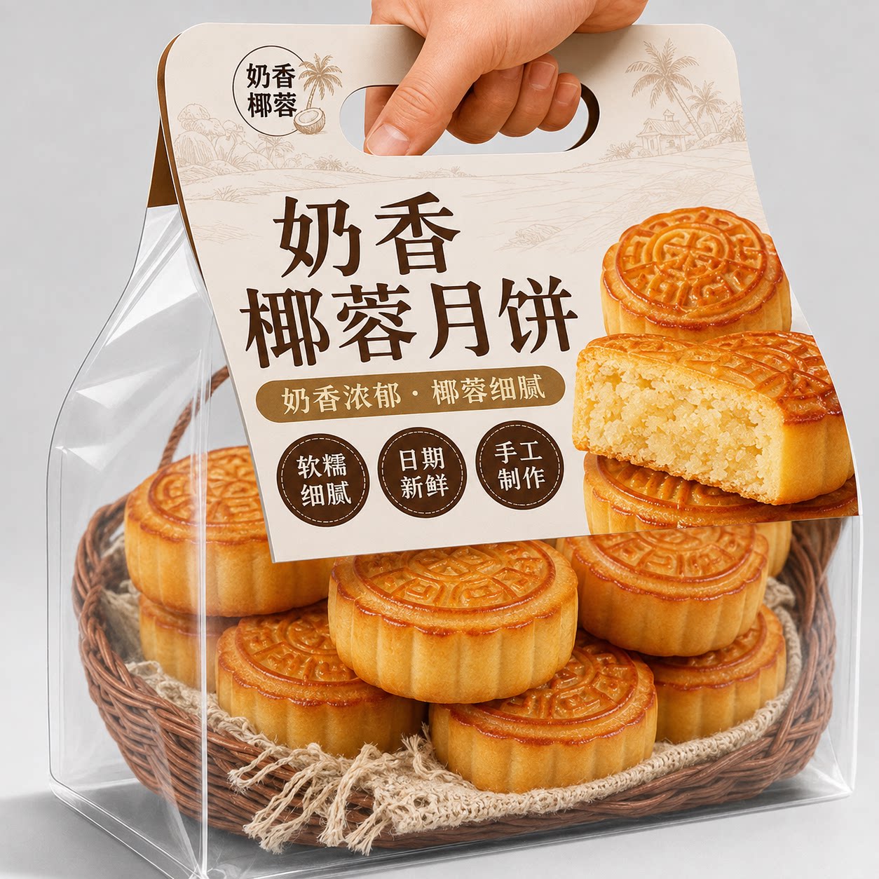 椰蓉月饼奶香椰蓉小月饼下午茶点心上海糕点手工正宗清真月饼广式