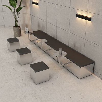 网红工业风咖啡厅靠墙卡座沙发奶茶店不锈钢桌椅无靠背长条凳定制