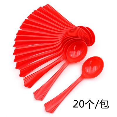 结婚礼一次性勺子喜庆事红色餐桌树脂汤勺婚庆宴席餐具塑料勺20个