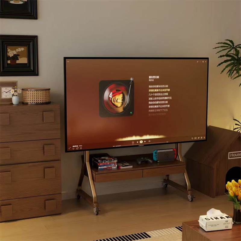 覆古实木可移动电视柜胡桃色客厅家用卧室小户型储物电视机支架